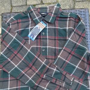 Eddie Bauer Men's Plaid Button-Down Shirt - Green and Brown